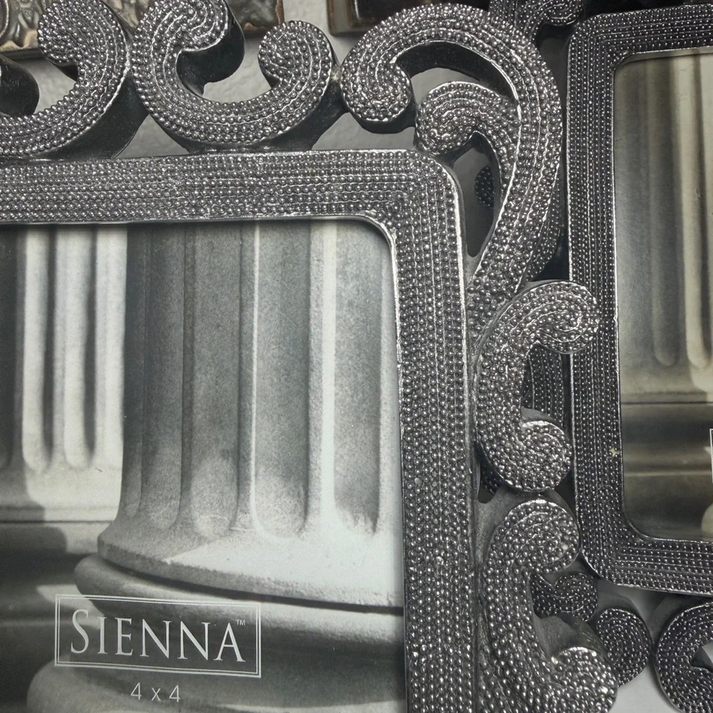 Sienna Ornate Silver Beaded Scroll Picture Frames 4x4 & 3.5x5‎ Set